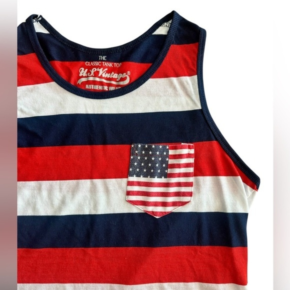 U.S. Vintage Classic Pocket Tank Top Mens Medium Red White Blue Patriotic